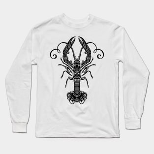 Black and White Print of Exotic Langoustine Long Sleeve T-Shirt